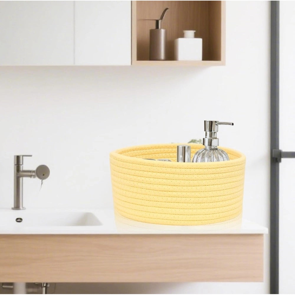 Cotton 8x3 Inch Round 1 Pcs Bedside Organizer With Out Lid (Yellow)