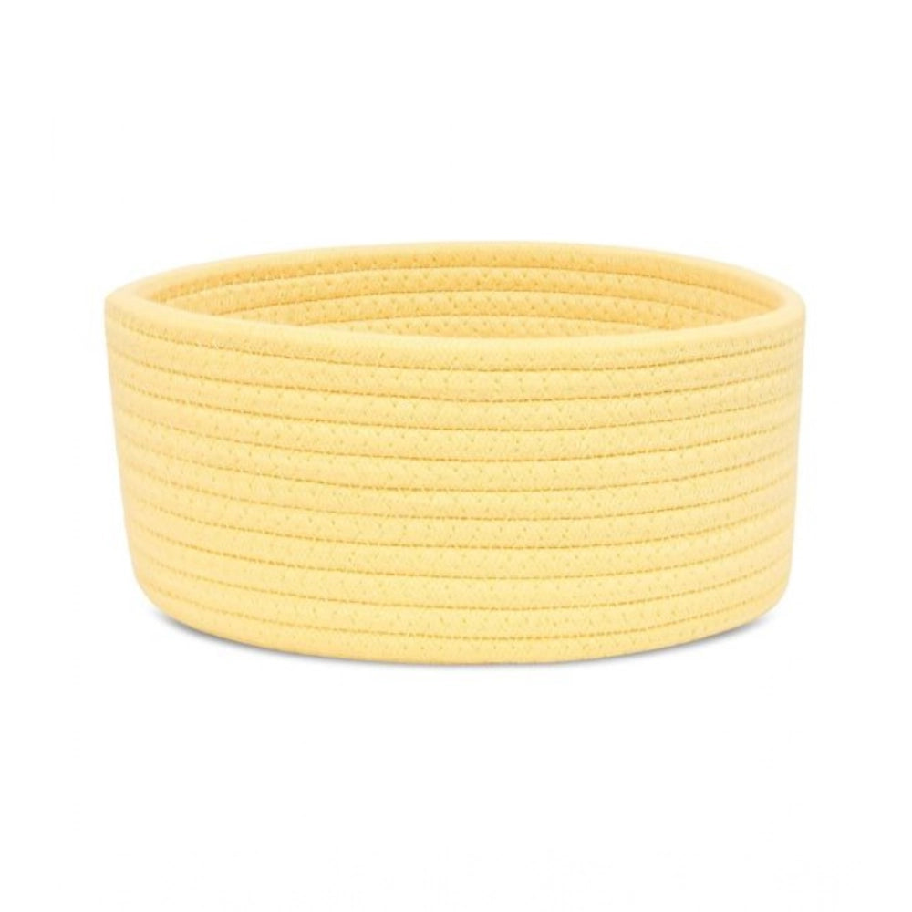 Cotton 8x3 Inch Round 1 Pcs Bedside Organizer With Out Lid (Yellow)