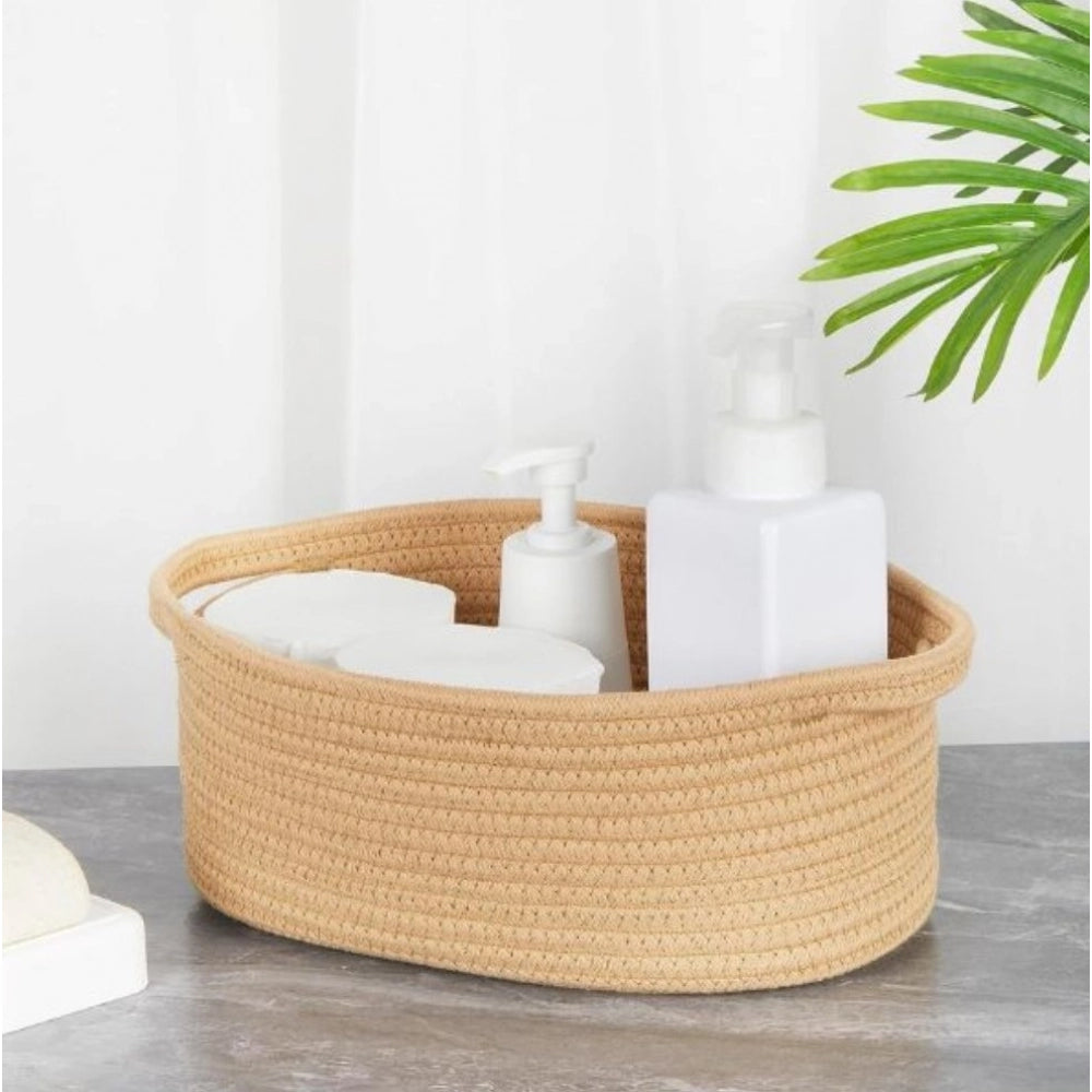 Cotton 2 Pcs 10x7x4 Inch Oval Storage Basket For Clothes (Beige)