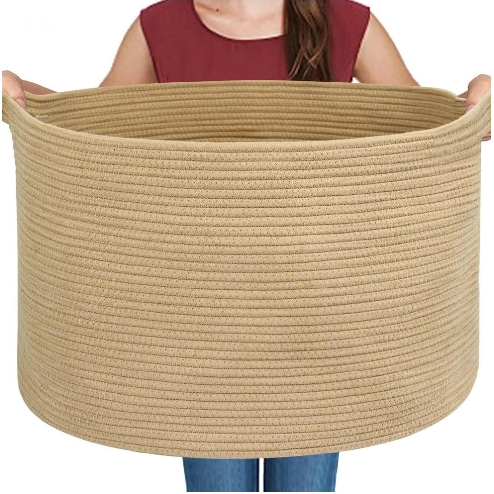 Cotton Pack Of_1 14x12 Inch Storage Basket For Clothes With Out Lid (Beige)