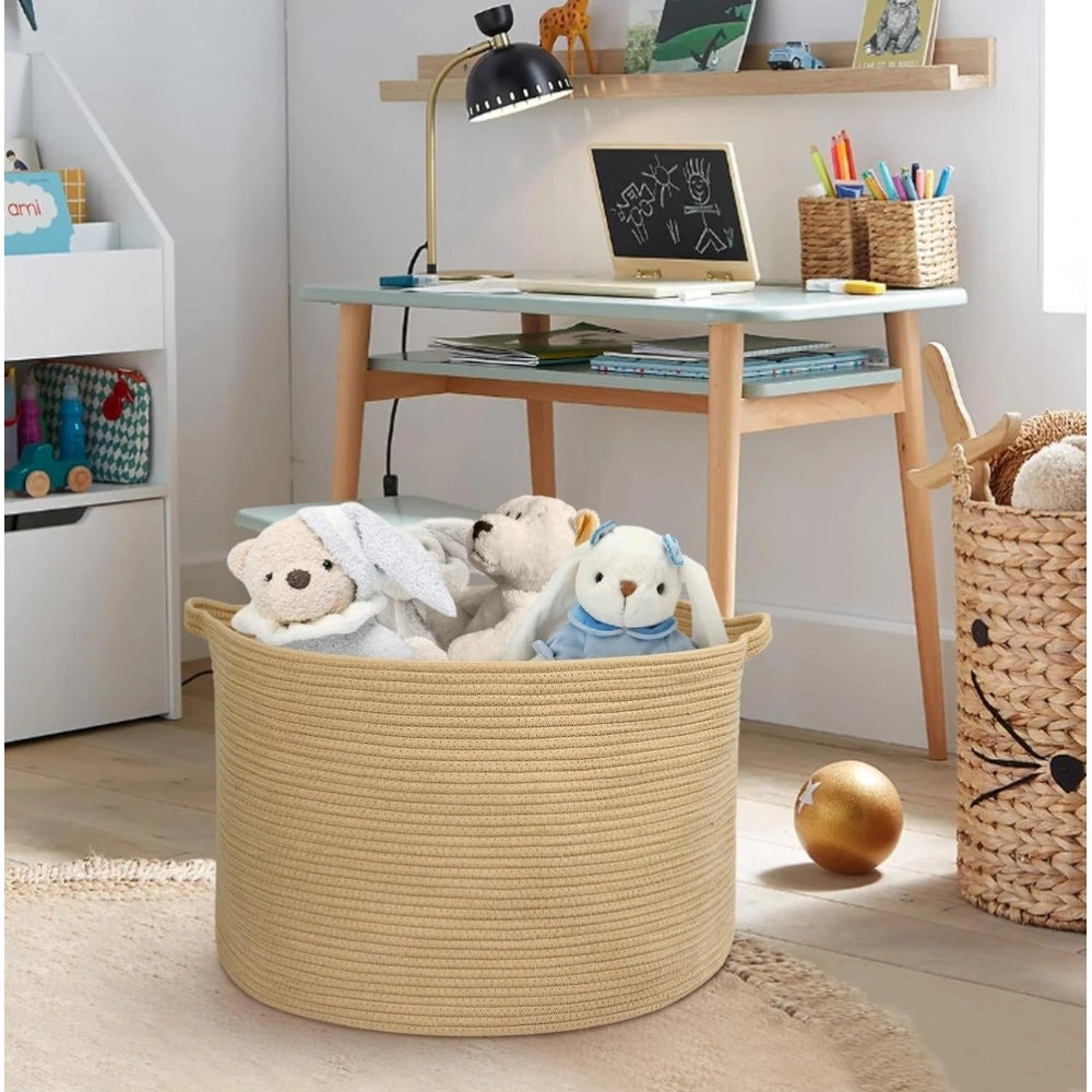 Cotton Pack Of_1 14x12 Inch Storage Basket For Clothes With Out Lid (Beige)