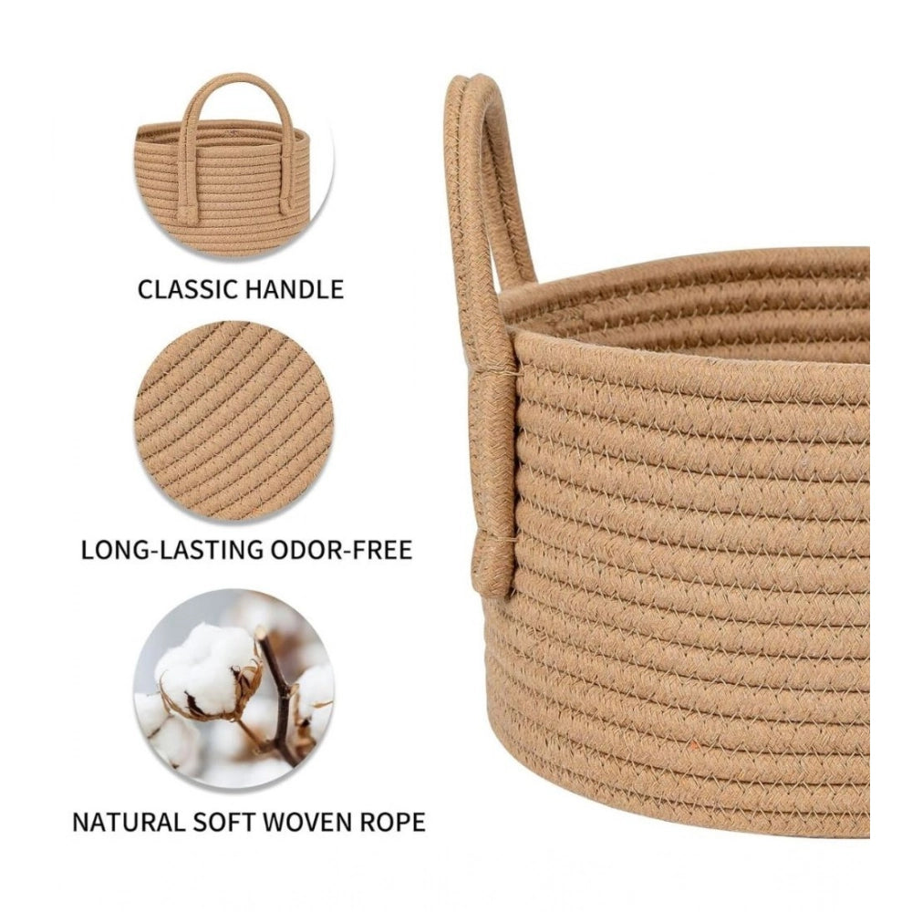 Cotton Pack Of_1 Basket 7x5 Inch Storage Basket For Clothes (Beige)