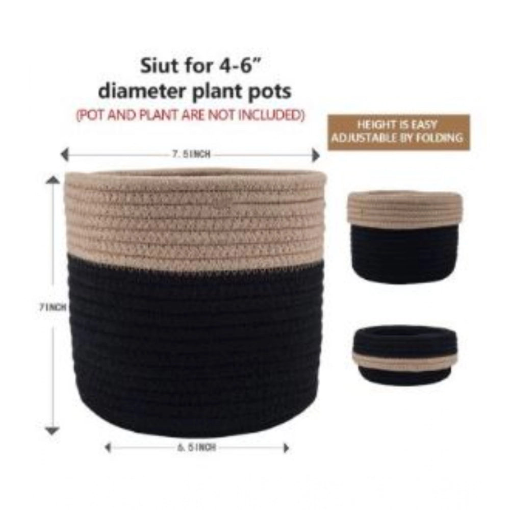 Cotton Flower Pot With Out Lid (Beige-Black)