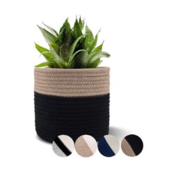 Cotton Flower Pot With Out Lid (Beige-Black)