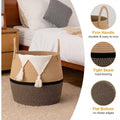 Cotton Matka With Handle 14x12 Inch Storage Basket For Clothes With Out Lid (Beige-Black)