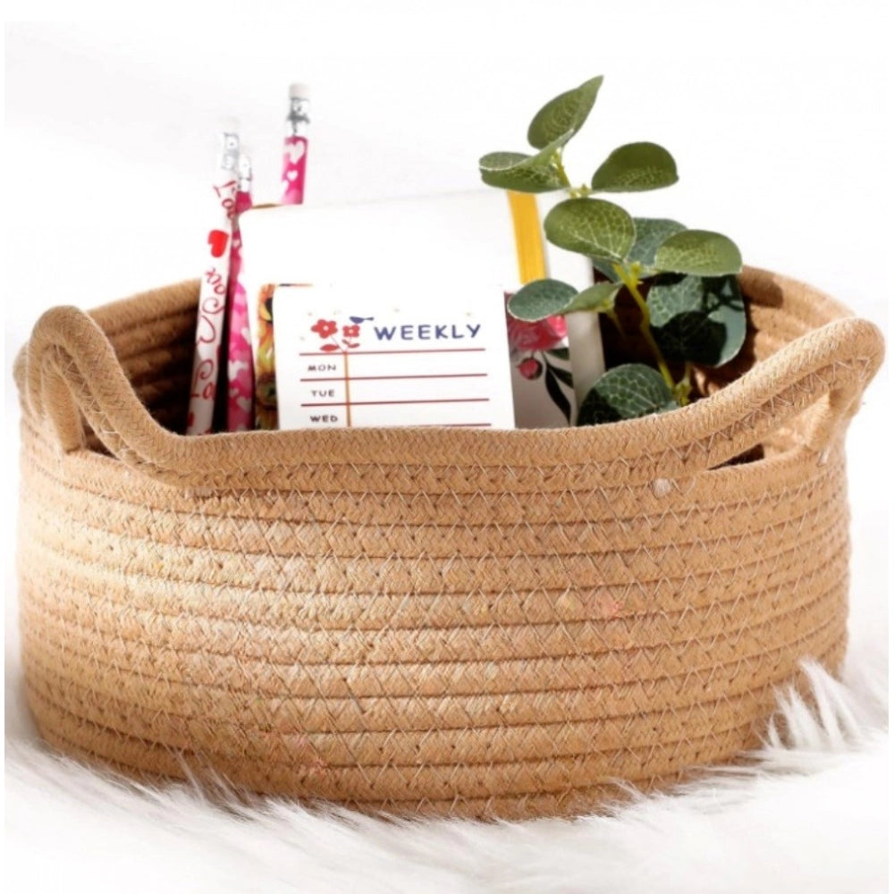 Cotton Pack Of_1 Cat Basket 8x4 Inch Storage Basket For Clothes (Beige)