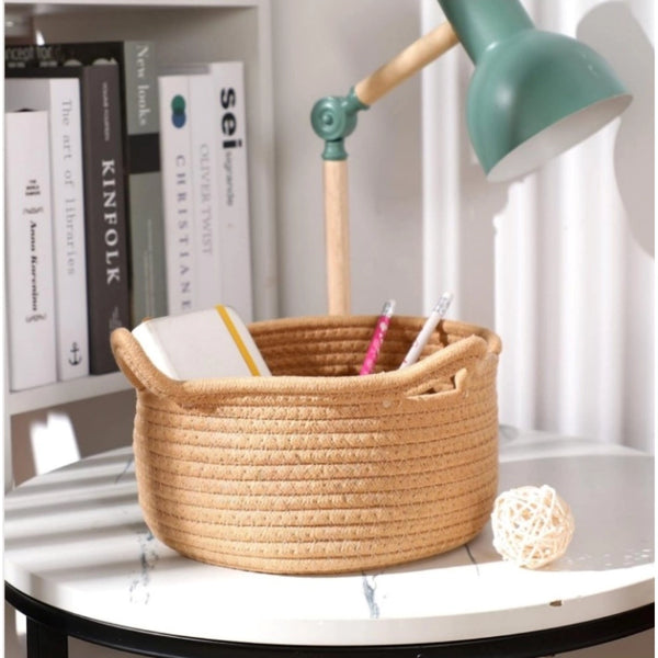 Cotton Pack Of_1 Cat Basket 8x4 Inch Storage Basket For Clothes (Beige)