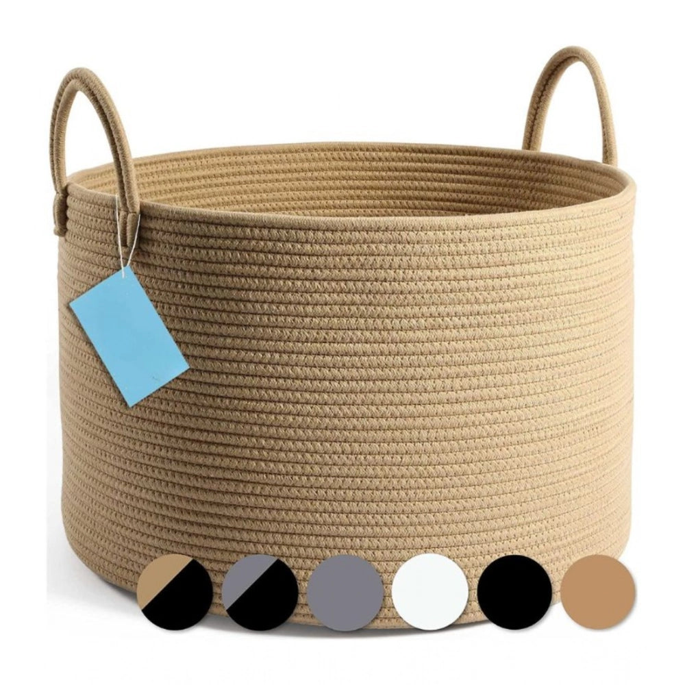 Cotton Pack Of_1 14x12 Inch Laundry Storage Basket For Clothes (Beige)