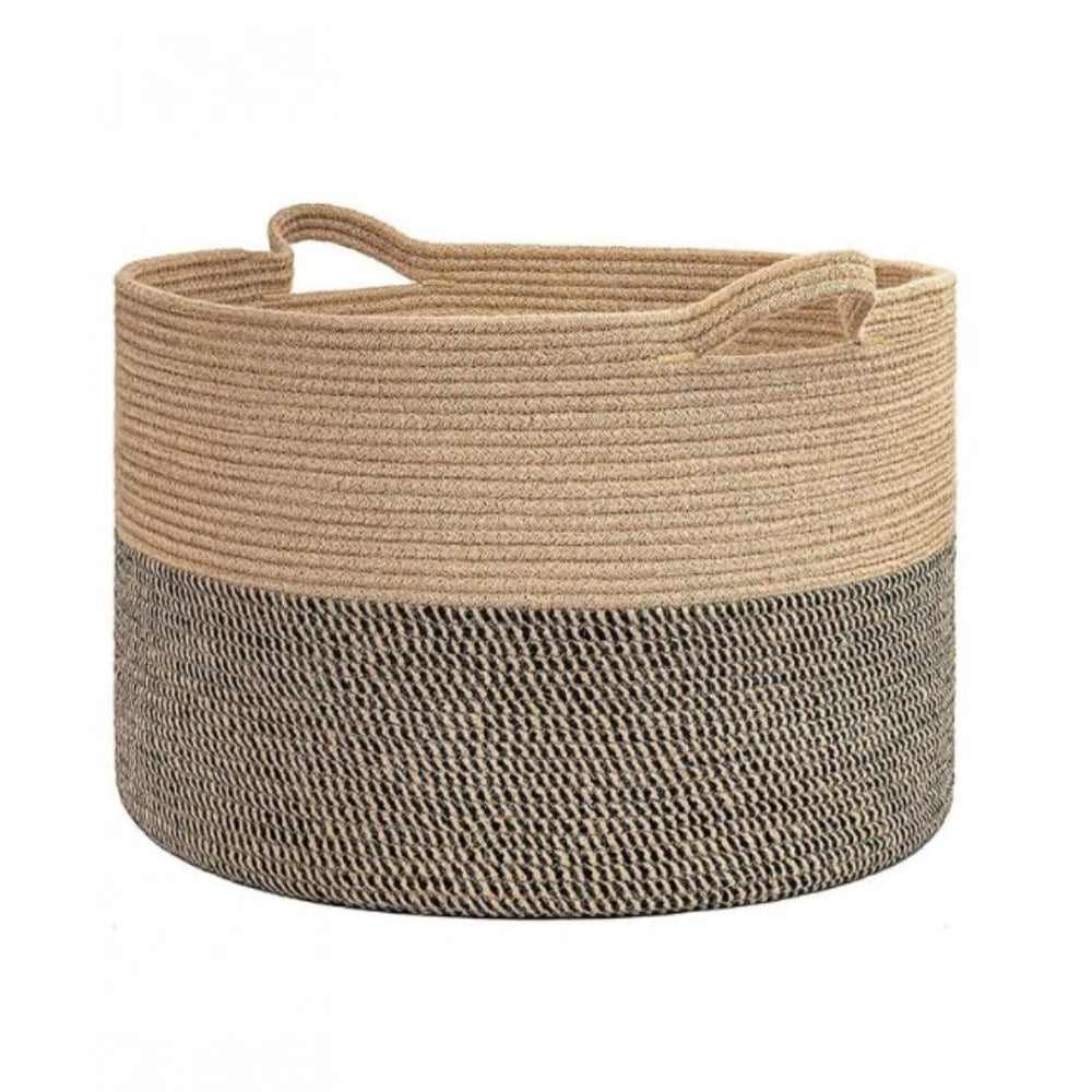 Cotton Pack Of_1 16x14 Inch Storage Basket For Clothes With Out Lid (Beige-Beige-Black)