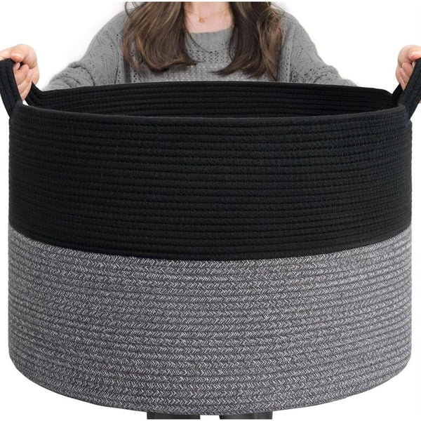 Cotton Pack Of_1 16x14 Inch Storage Basket For Clothes With Out Lid (Black-Gray)