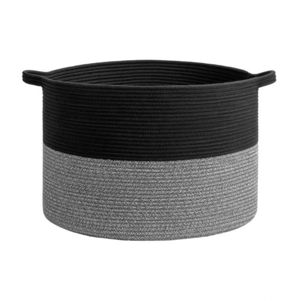 Cotton Pack Of_1 16x14 Inch Storage Basket For Clothes With Out Lid (Black-Gray)