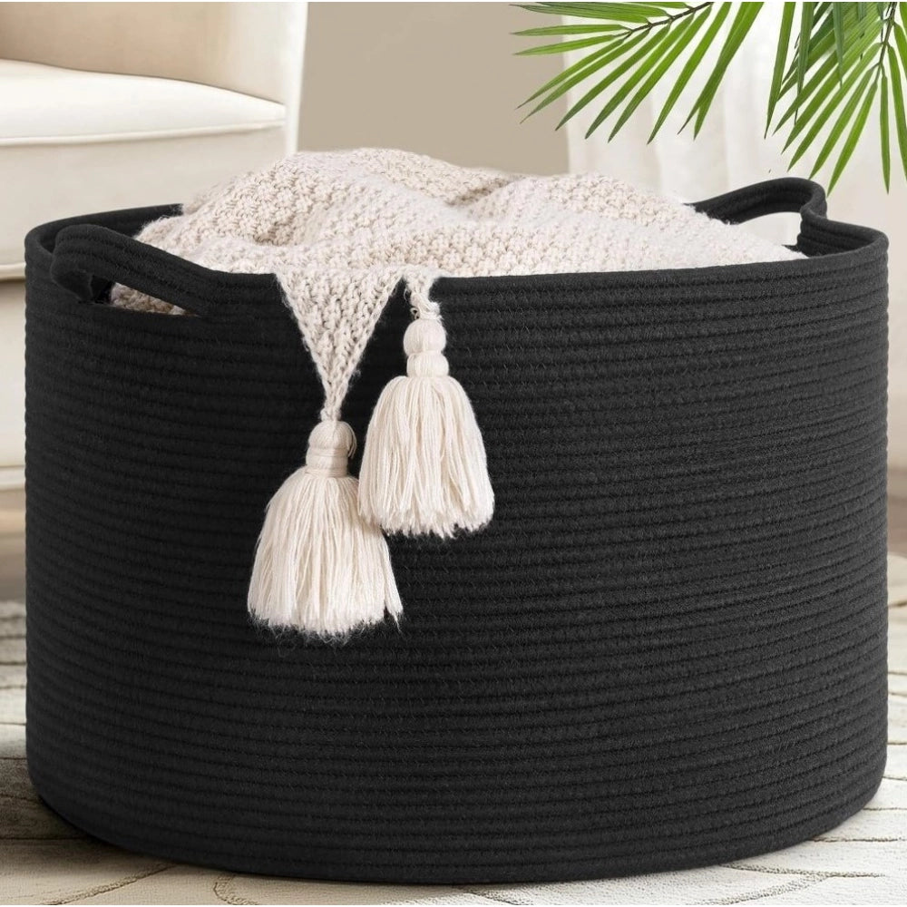 Cotton Basket 14x12 Inch Storage Basket For Clothes With Out Lid (Black)