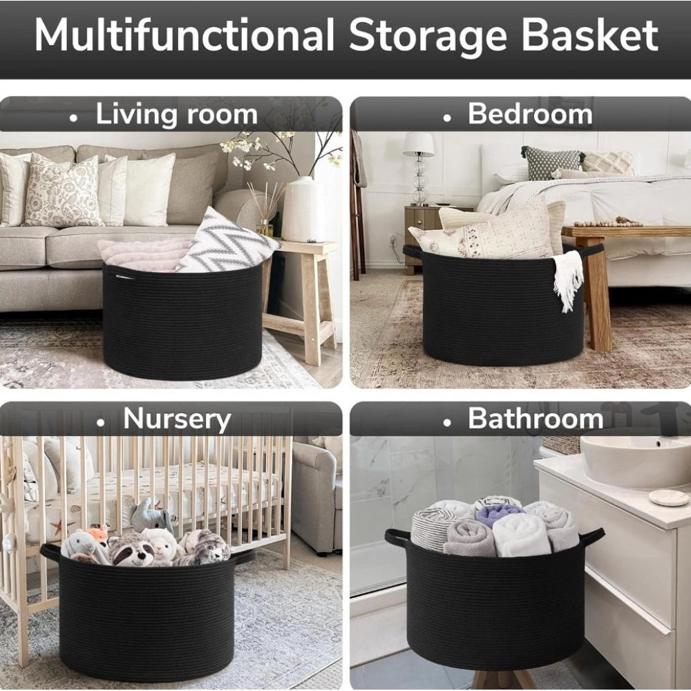 Cotton Basket 14x12 Inch Storage Basket For Clothes With Out Lid (Black)