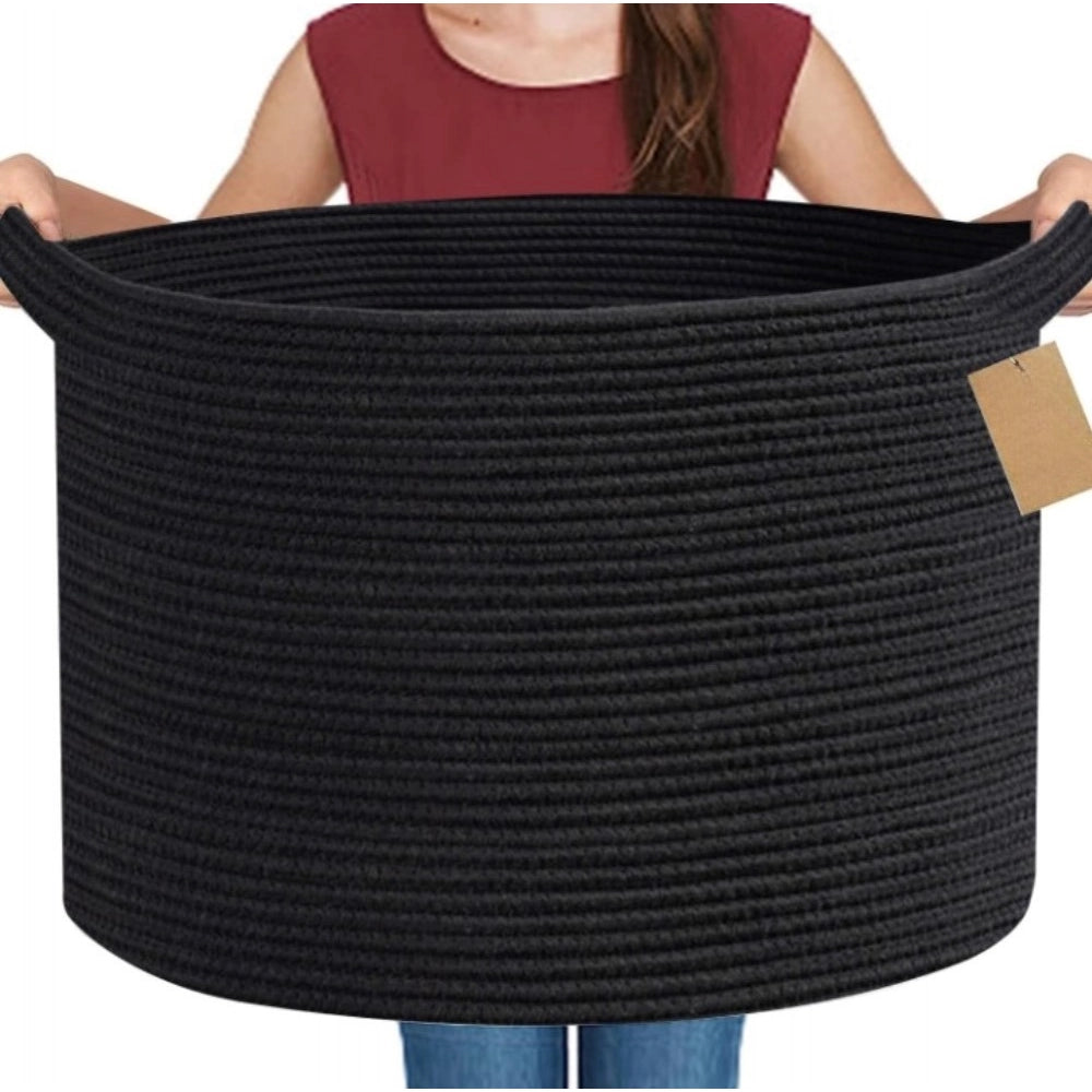 Cotton Pack Of_1 14x12 Inch Storage Basket For Clothes With Out Lid (Black)