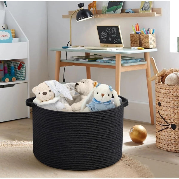 Cotton Pack Of_1 14x12 Inch Storage Basket For Clothes With Out Lid (Black)