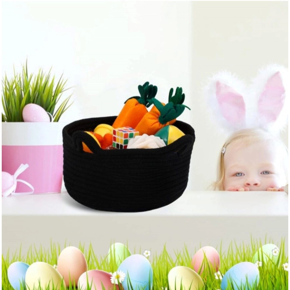 Cotton Pack Of_1 Cat Basket 8x4 Inch Storage Basket For Clothes (Black)