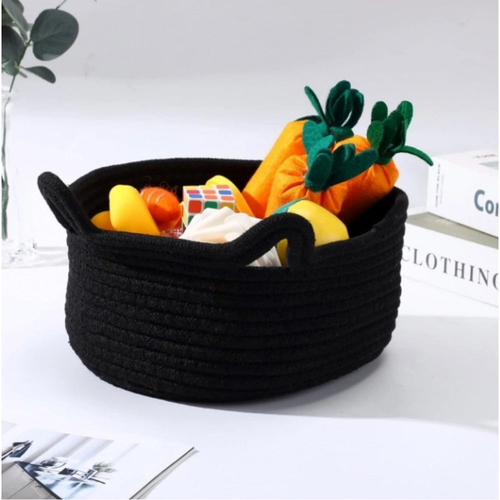 Cotton Pack Of_1 Cat Basket 8x4 Inch Storage Basket For Clothes (Black)