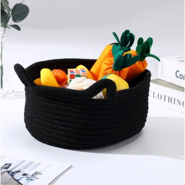 Cotton Pack Of_1 Cat Basket 8x4 Inch Storage Basket For Clothes (Black)
