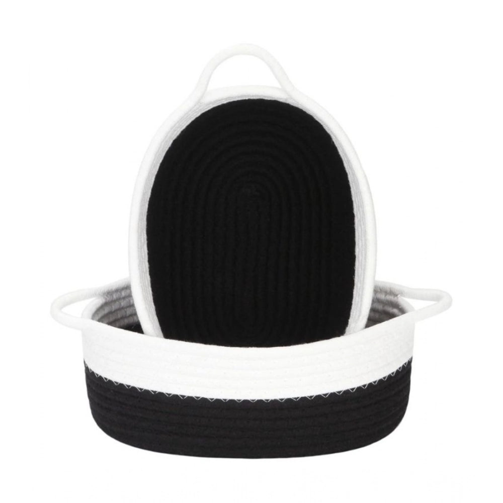 Cotton Black White 2 Pcs Storage Basket For Clothes (Black-White)