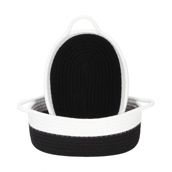 Cotton Black White 2 Pcs Storage Basket For Clothes (Black-White)