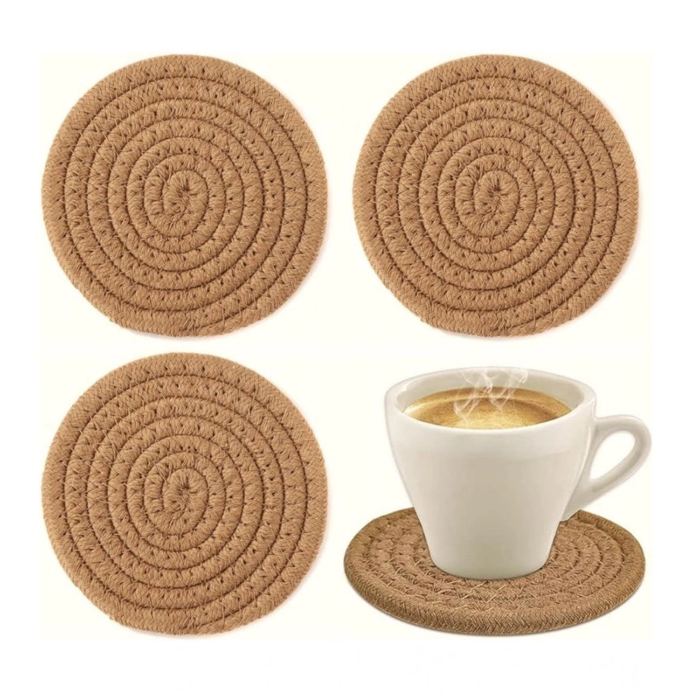 Cotton Pack Of_2 Rope Drink Coasters 4 Pcs Set (Beige)