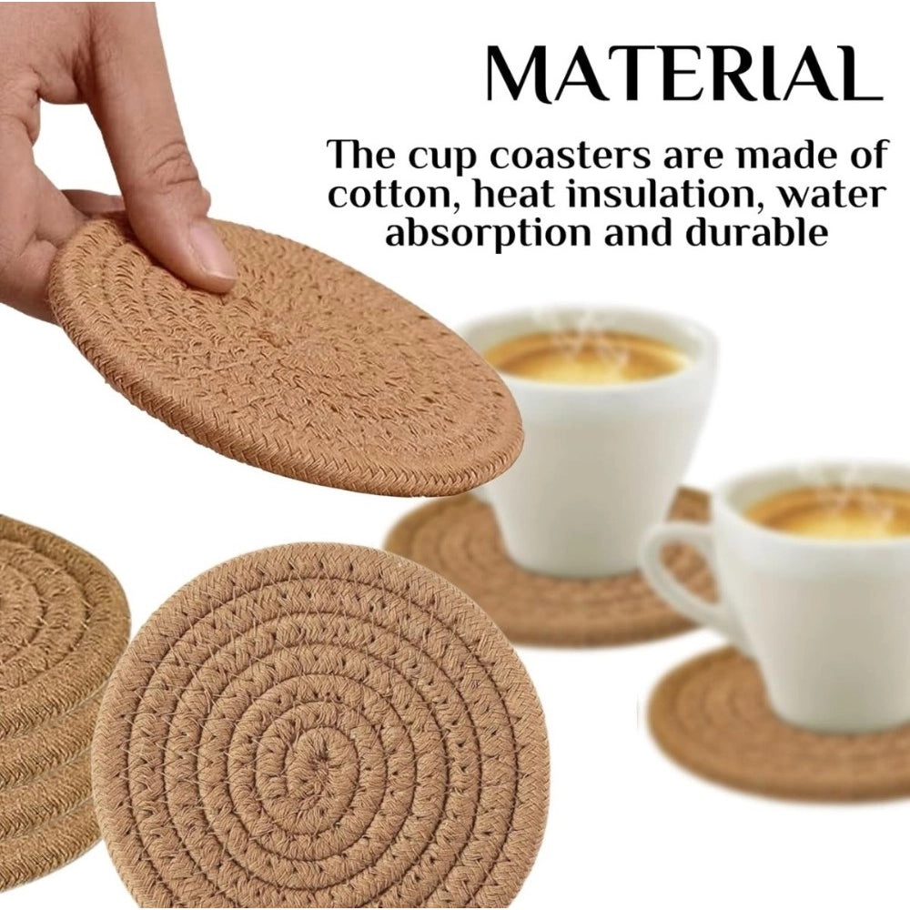 Cotton Pack Of_2 Rope Drink Coasters 4 Pcs Set (Beige)