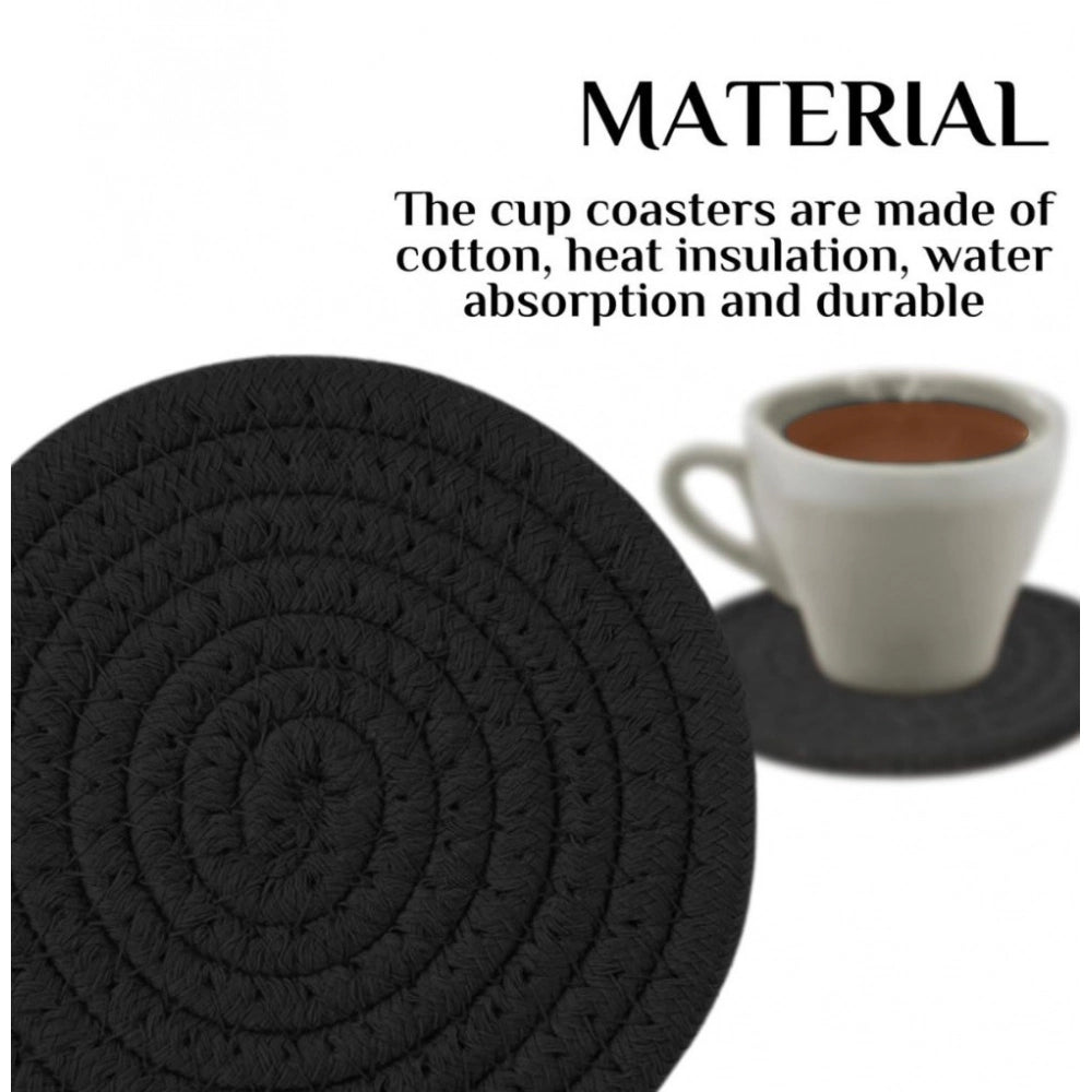 Cotton Pack Of_2 Rope Drink Coasters 4 Pcs Set (Black)