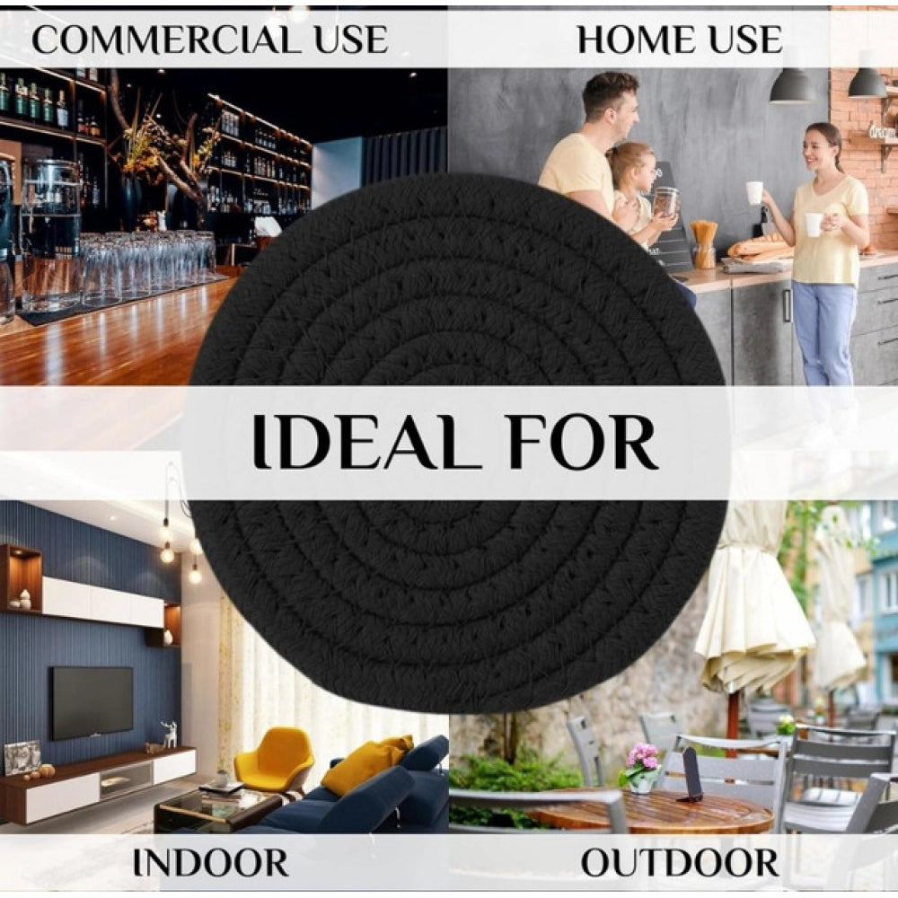 Cotton Pack Of_2 Rope Drink Coasters 4 Pcs Set (Black)