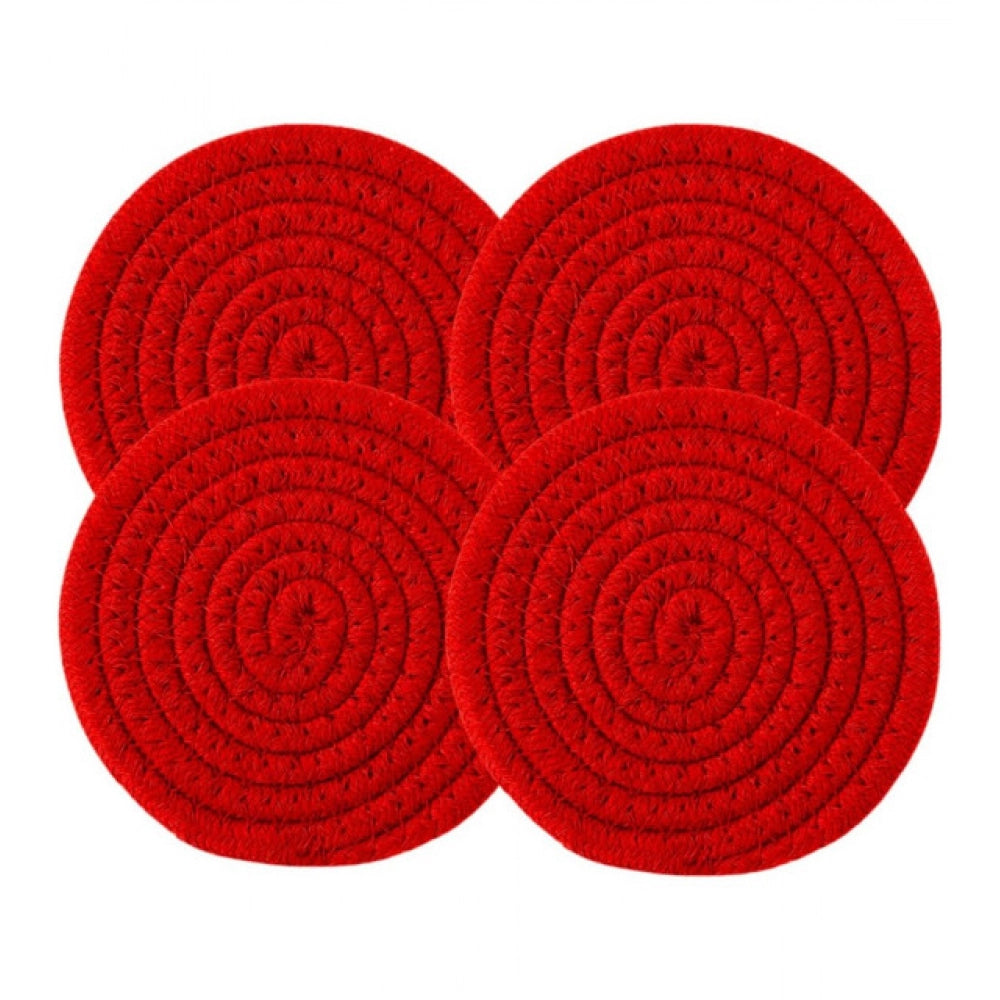 Cotton Pack Of_2 Rope Drink Coasters 4 Pcs Set (Red)