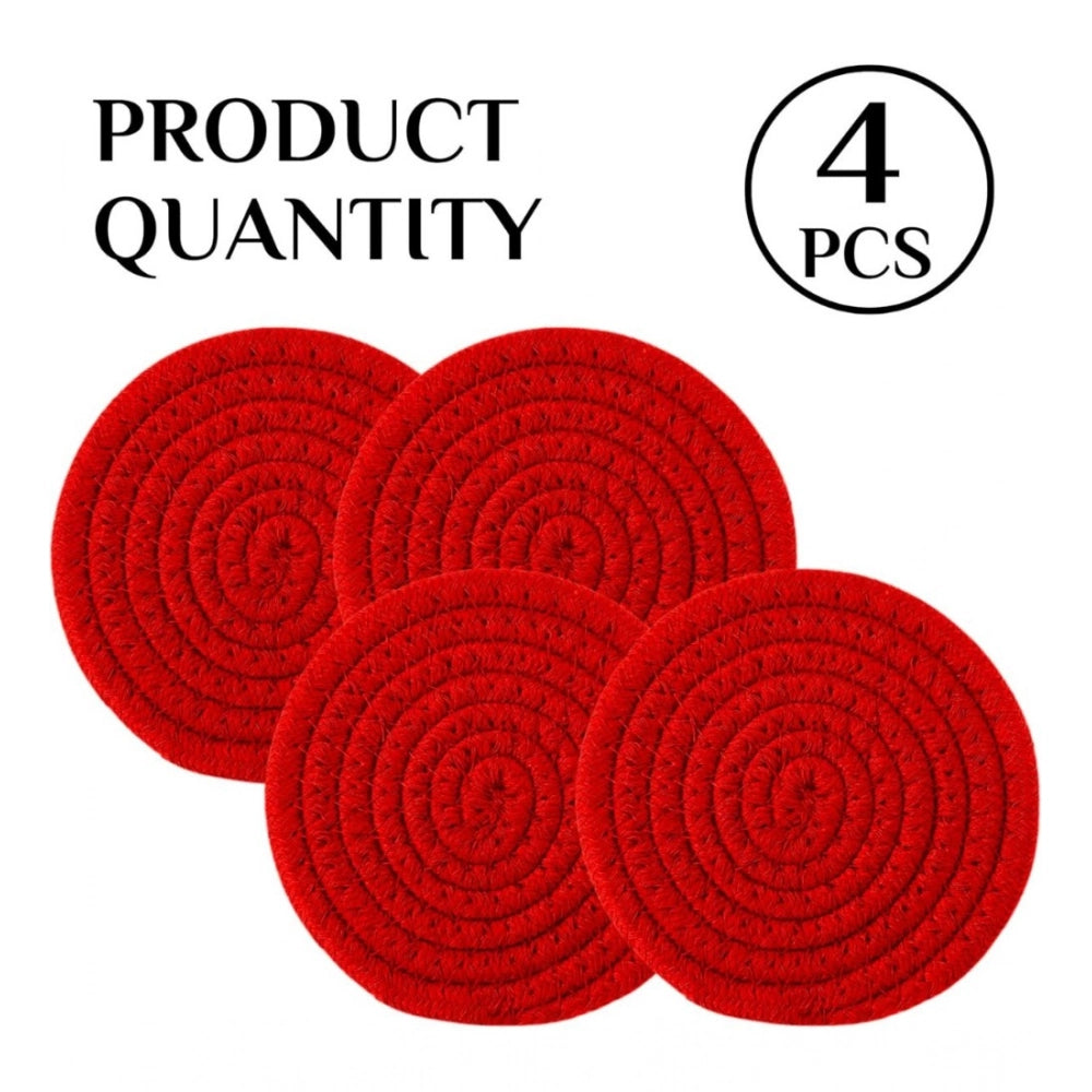 Cotton Pack Of_2 Rope Drink Coasters 4 Pcs Set (Red)