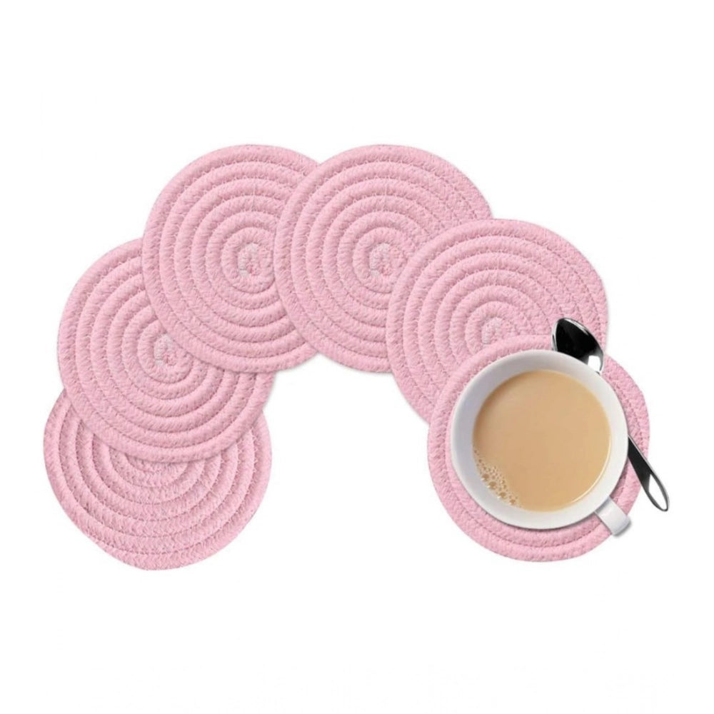 Cotton Rope Drink Coasters 6 Pcs Set (Baby-Pink)