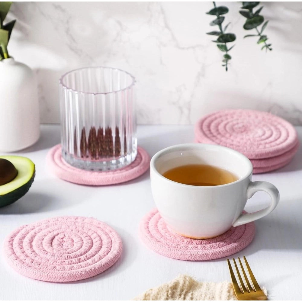 Cotton Rope Drink Coasters 6 Pcs Set (Baby-Pink)