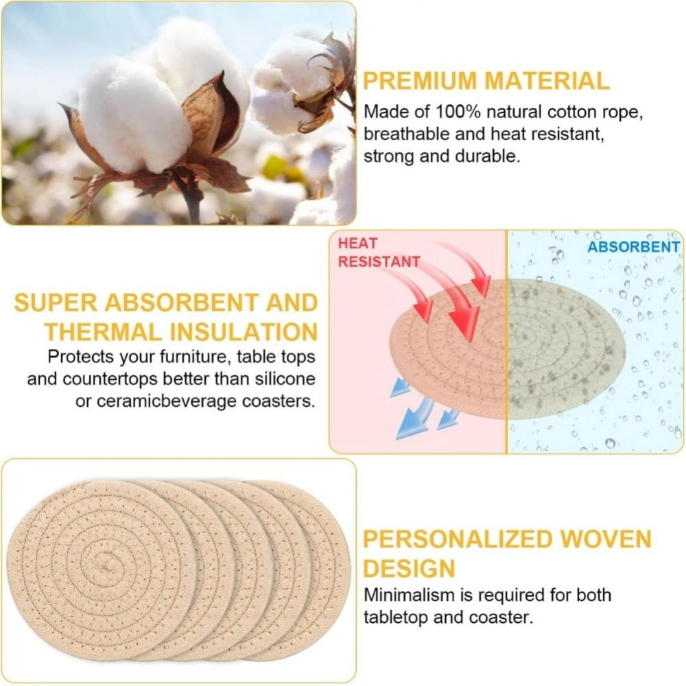 Cotton Rope Drink Coasters 6 Pcs Set (Cream)