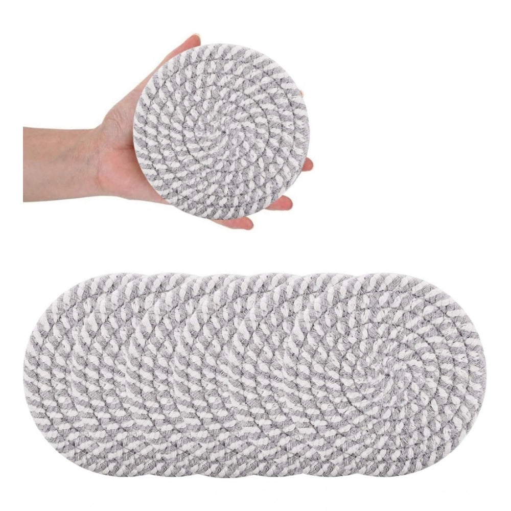 Cotton Rope Drink Coasters 6 Pcs Set (Grey-White)