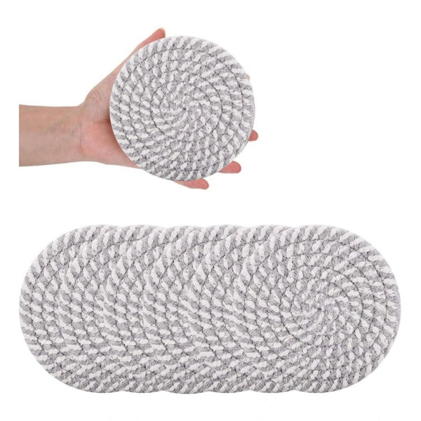 Cotton Rope Drink Coasters 6 Pcs Set (Grey-White)