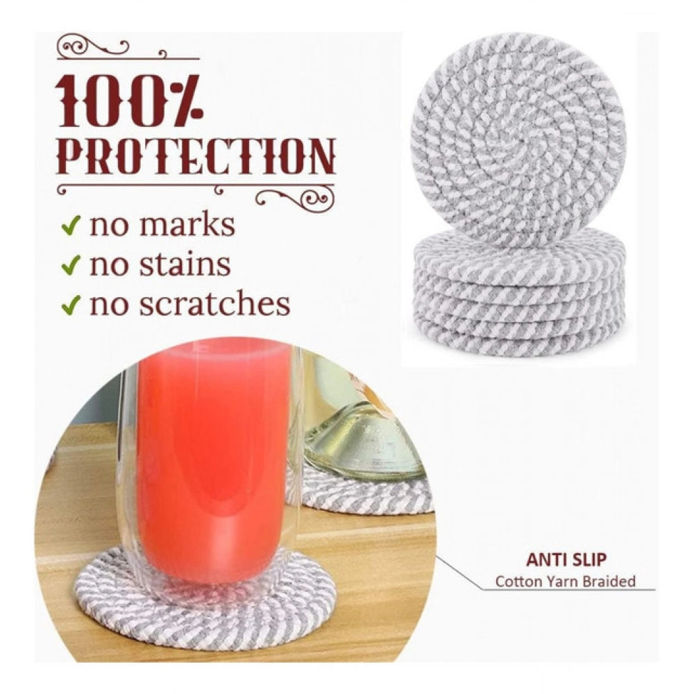 Cotton Rope Drink Coasters 6 Pcs Set (Grey-White)