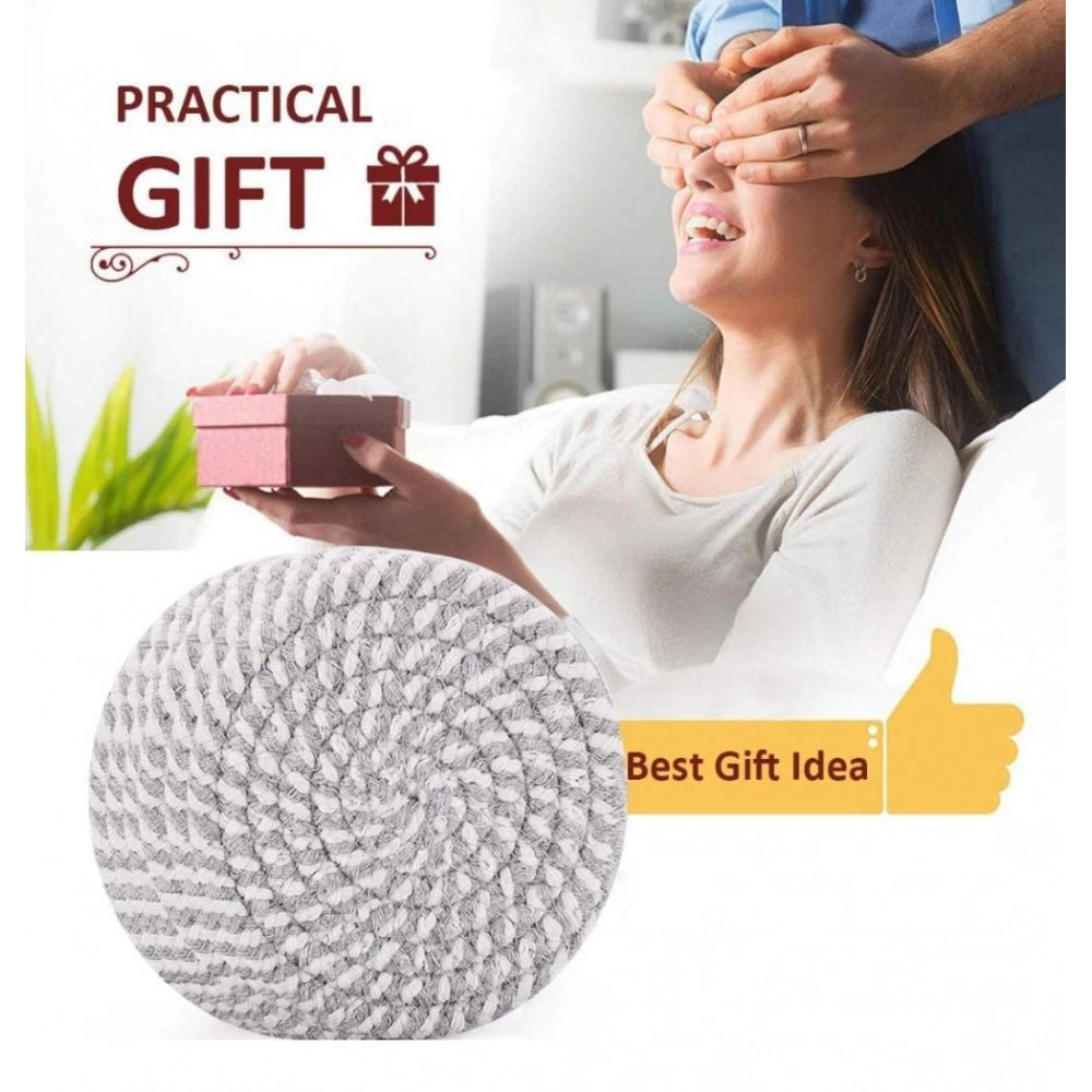 Cotton Rope Drink Coasters 6 Pcs Set (Grey-White)