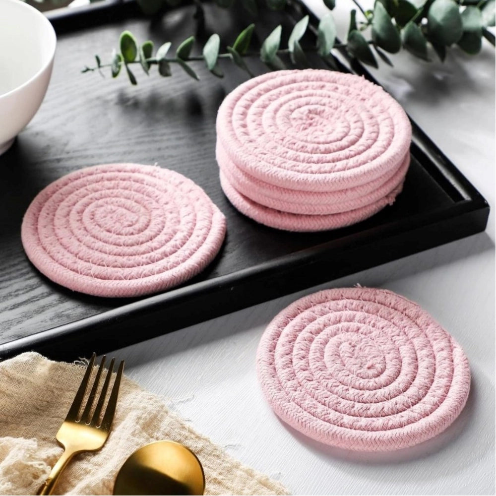 Cotton Rope Drink Coasters 6 Pcs Set (Pink)