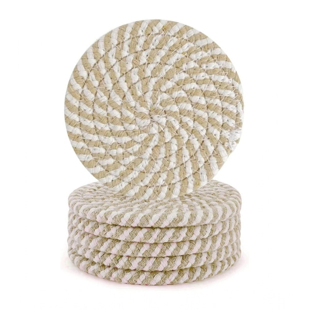 Cotton Rope Drink Coasters 6 Pcs Set (Beige-White)