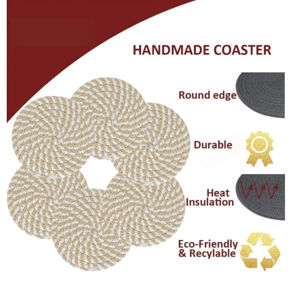 Cotton Rope Drink Coasters 6 Pcs Set (Beige-White)