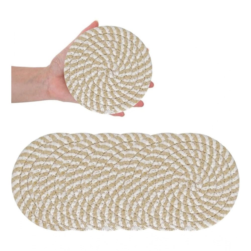 Cotton Rope Drink Coasters 6 Pcs Set (Beige-White)