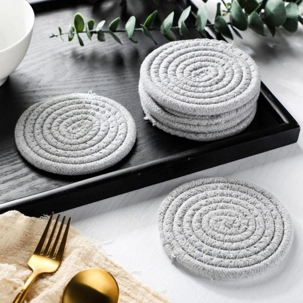 Cotton Rope Drink Coasters 6 Pcs Set (Grey)