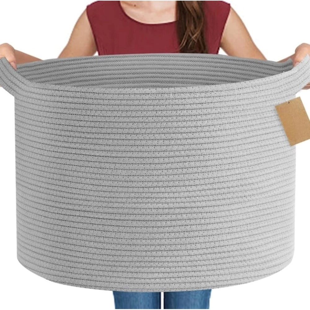Cotton Pack Of_1 14x12 Inch Storage Basket For Clothes With Out Lid (Gray)