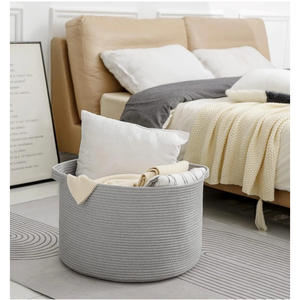 Cotton Pack Of_1 14x12 Inch Storage Basket For Clothes With Out Lid (Gray)