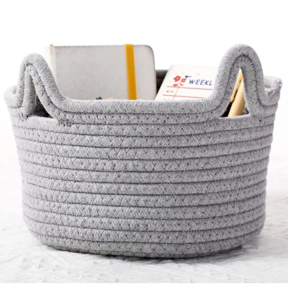 Cotton Pack Of_1 Cat Basket 8x4 Inch Storage Basket For Clothes (Grey)