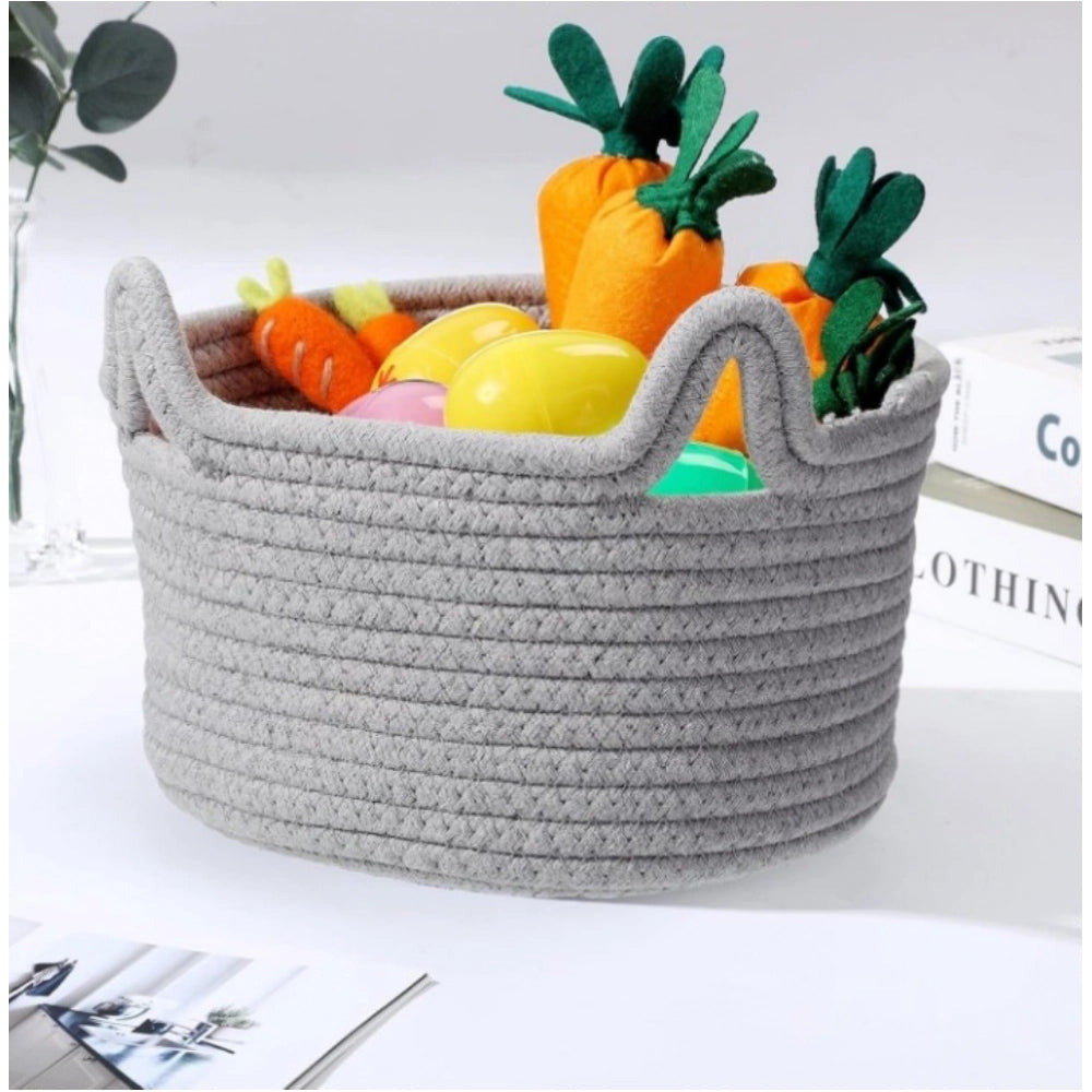 Cotton Pack Of_1 Cat Basket 8x4 Inch Storage Basket For Clothes (Grey)