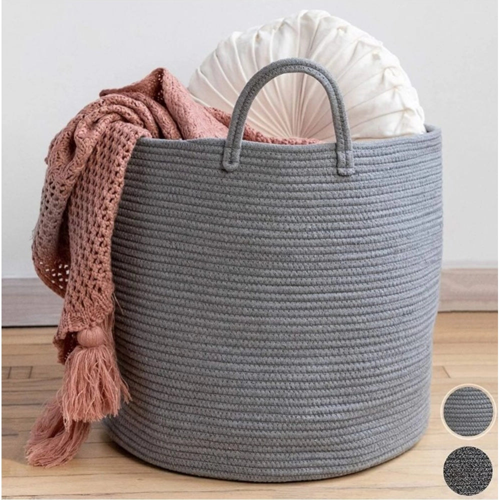 Cotton Pack Of_1 12x14 Inch Laundry Storage Basket For Clothes (Grey)