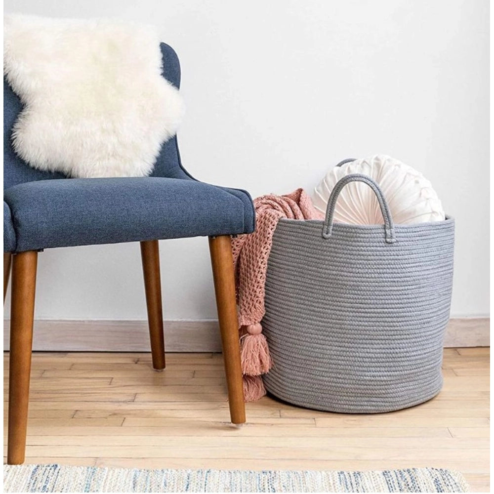 Cotton Pack Of_1 12x14 Inch Laundry Storage Basket For Clothes (Grey)