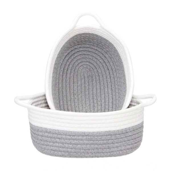 Cotton Grey White 2 Pcs Storage Basket For Clothes (Grey-White)