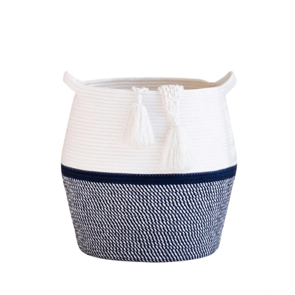 Cotton Matka 14x12 Inch Storage Basket For Clothes With Out Lid (Gray-White)